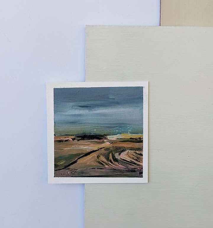 fields near the rainbow  | 4 5/8" x  4.5"  |  acrylic on canvas paper
