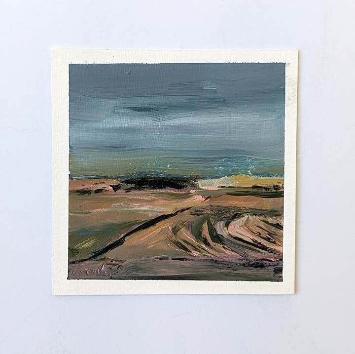 fields near the rainbow  | 4 5/8" x  4.5"  |  acrylic on canvas paper